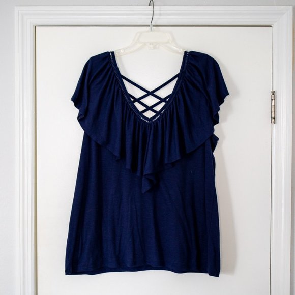 Torrid - Navy flounce top - Picture 1 of 2
